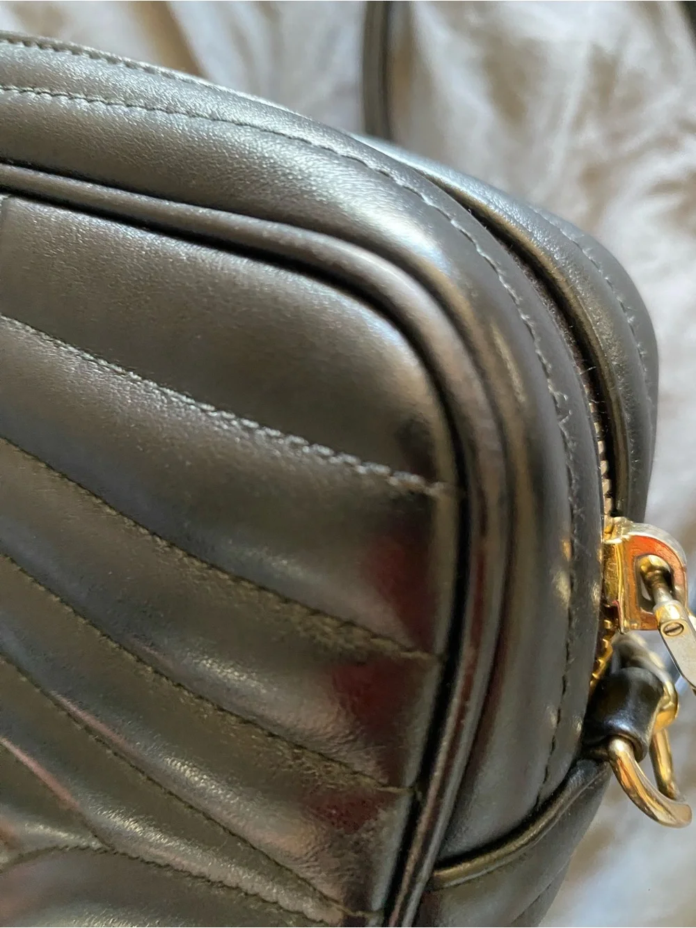 Prada Black Quilted Leather Crossbody Camera Bag with Gold Logo